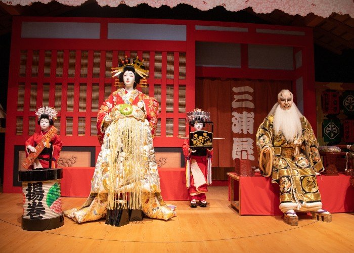 Exhibition of the kabuki theatre garnments and backgrounds in the Edo Tokyo Museum.