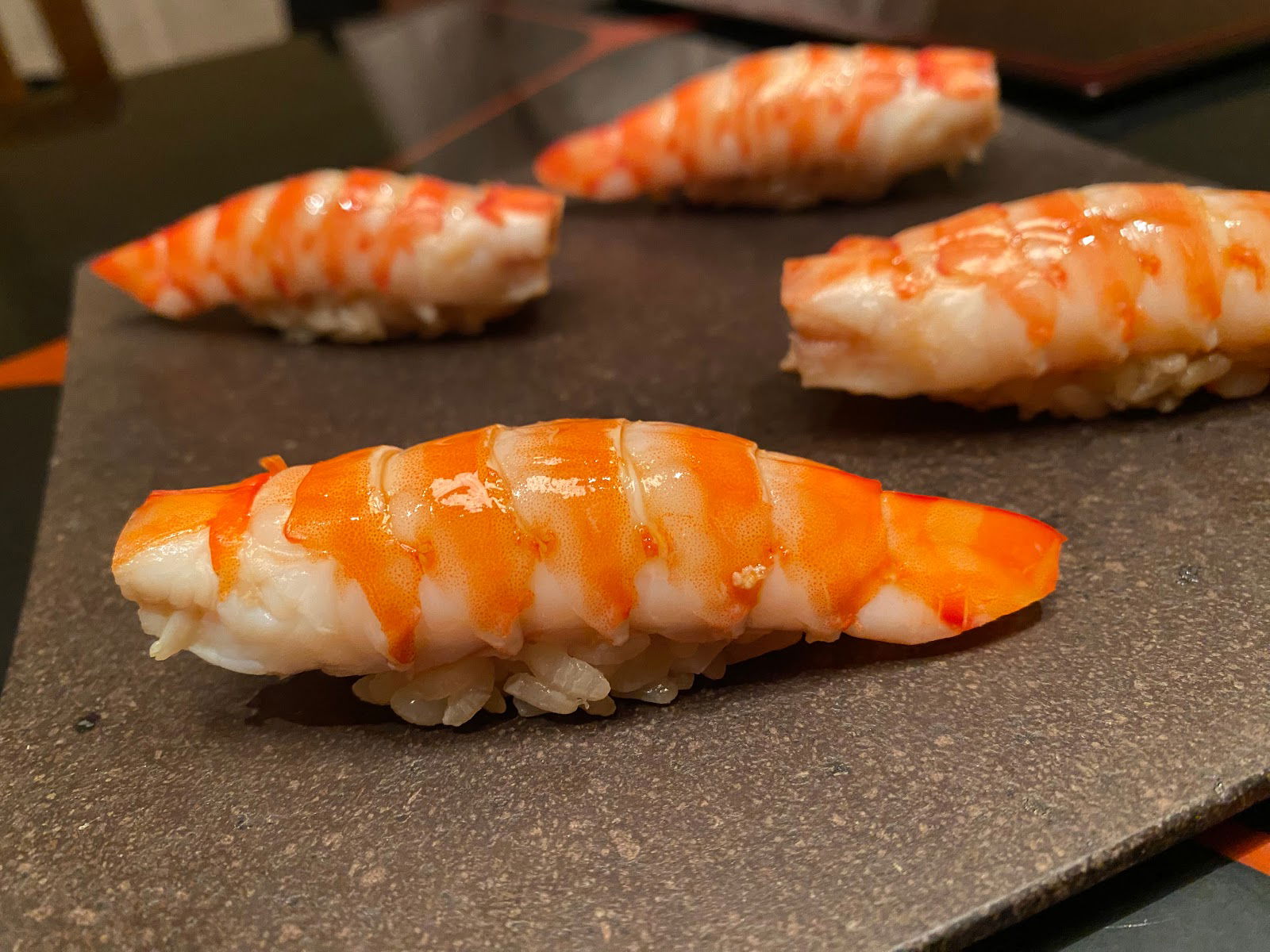 Four generous pieces of nigiri sushi at Nishiazabu Sushi Shin.