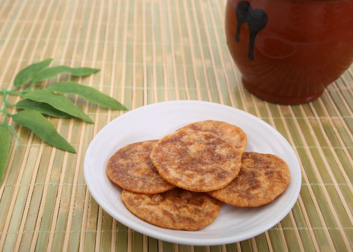 soy sauce rice crackers on a plate