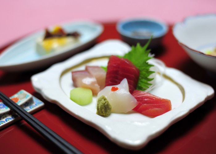 Luxury sasimi in japanese kaiseki style