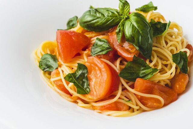 A tomato-based pasta dish at Yamagata San-Dan-Delo.