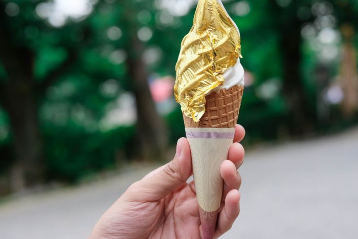 Gold leaf ice cream in Japan