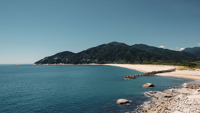 Large coast with a white sandy beach 