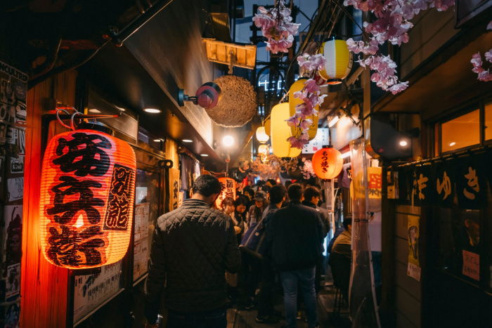 A bar alley in Shinjuku, at night