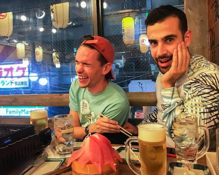 Two men enjoying a Tokyo bar tour