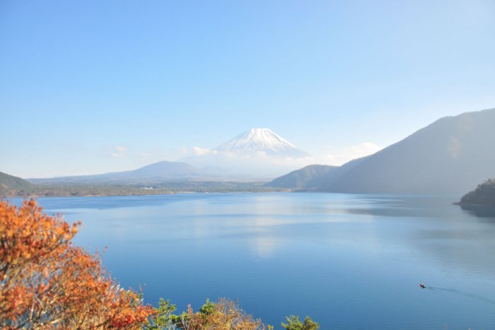 View over Lake Motosuko near Mt Fuji, Japan