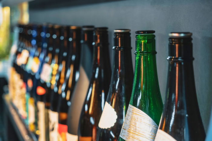 Sake bottles lined up