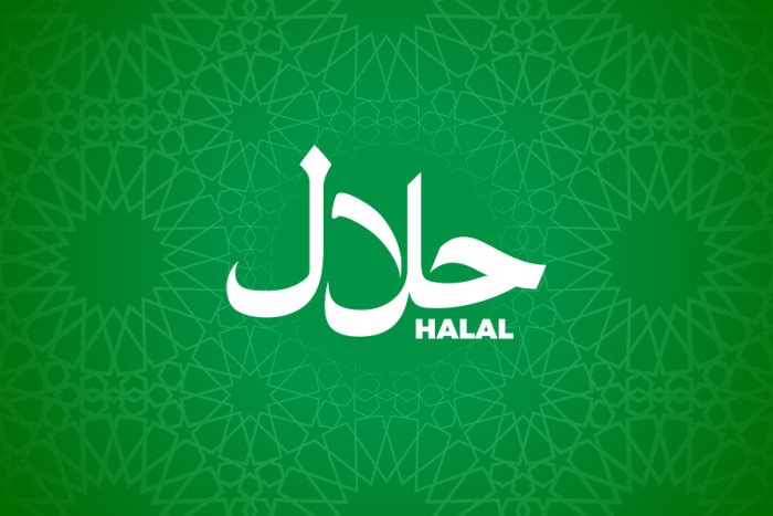 Halal written on green patterned background