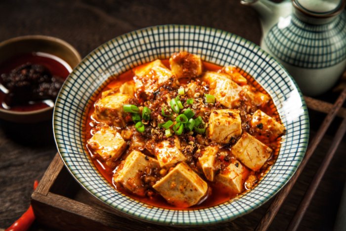 A bowl of spicy mapo tofu
