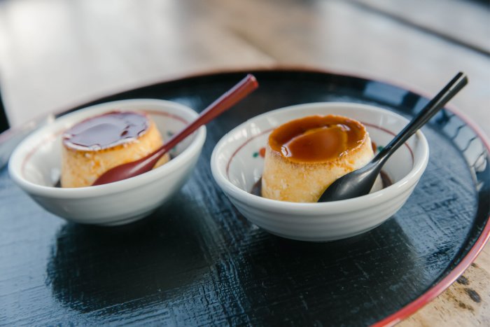 Two bowls of Japanese pudding (purin)