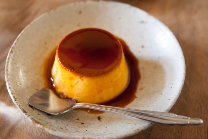 Classic Japanese pudding with caramel topping