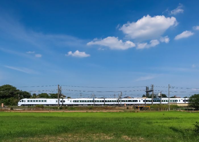 A distance shot of Tobu's Spacia X sightseeing train.