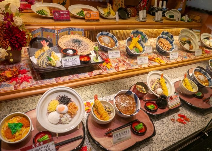 A display of dishes outside a Japanese restaurant in Tokyo