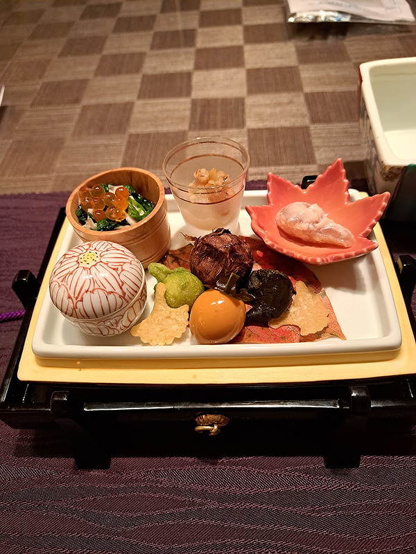 Gourmet Japanese dish with fresh seafood and vegetables