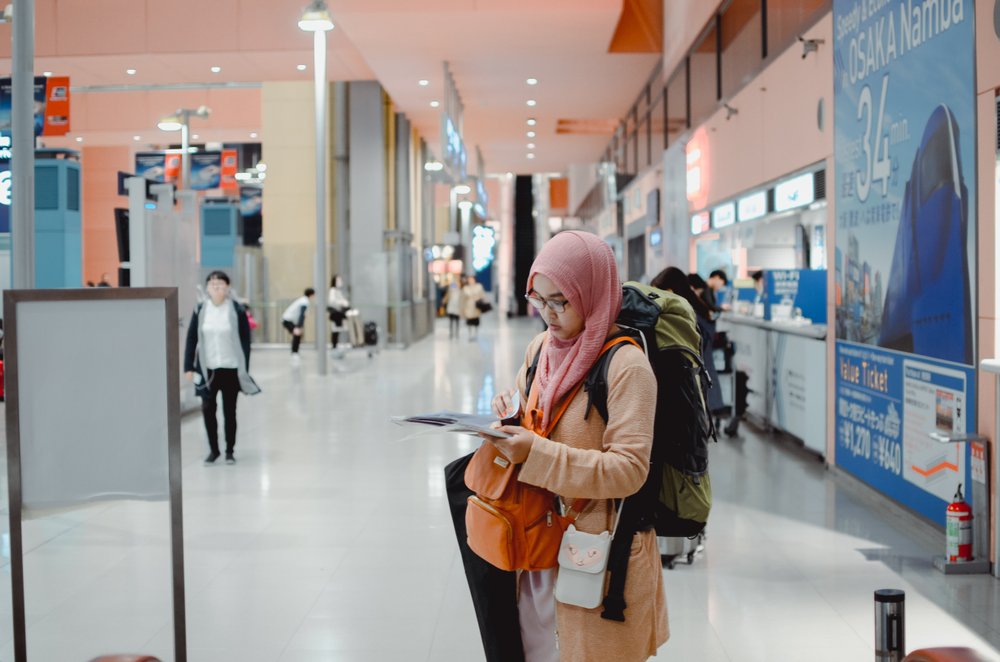 A Muslim woman arrives at Narita Airport in Tokyo, Japan