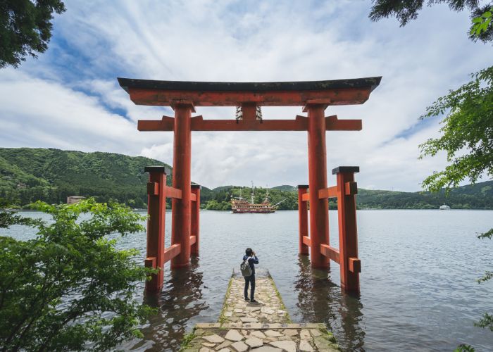 A photo of Hakone Shrine in Kanagawa, Japan.