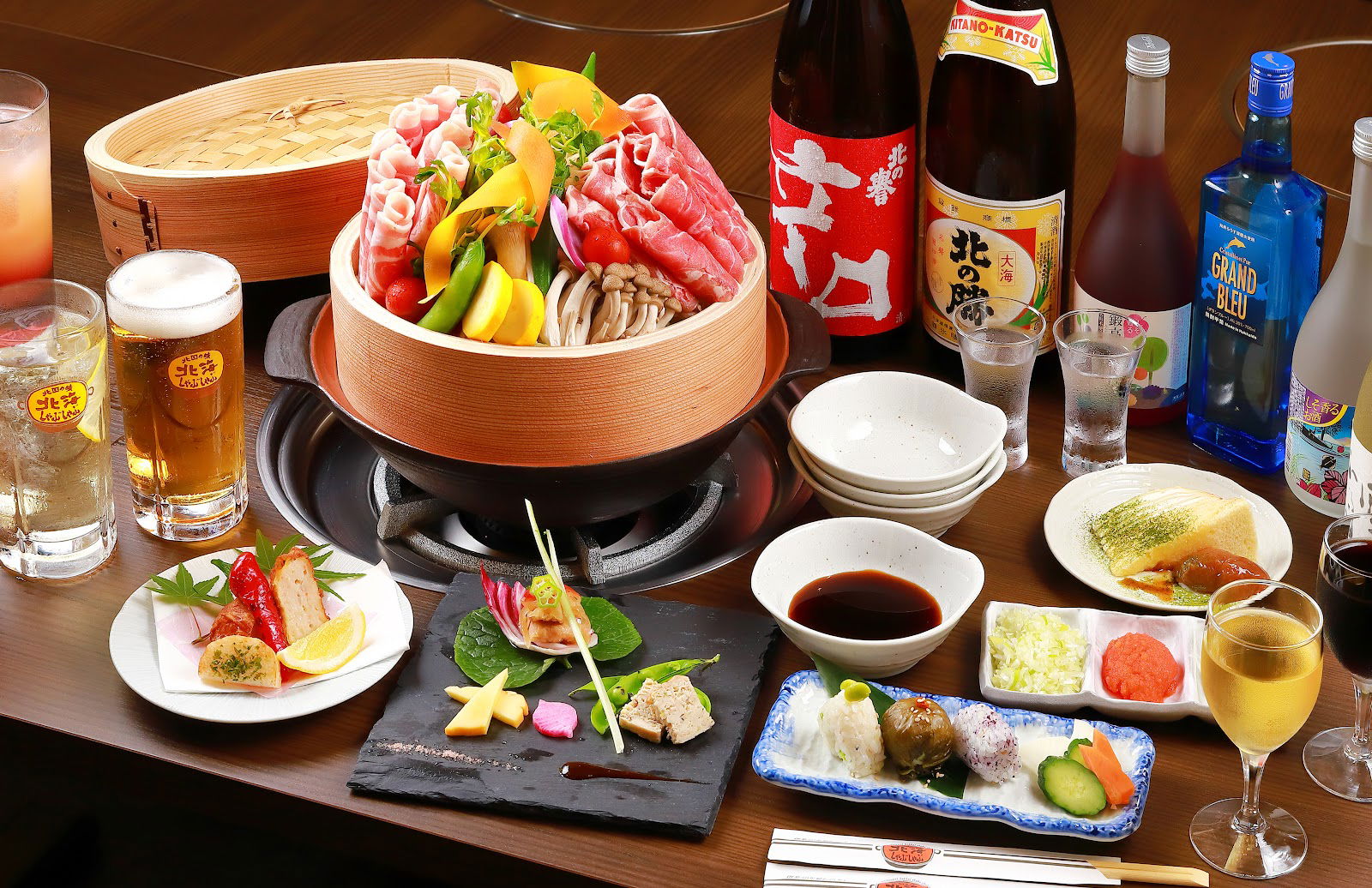 A full shabu-shabu course menu at Hokkai Shabu Shabu Ginza.
