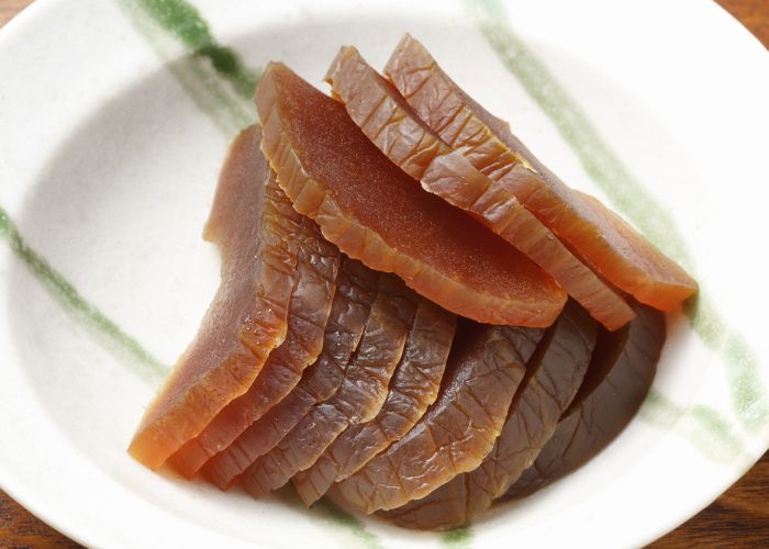 Slices of Nara-style pickled vegetables (narazuke)