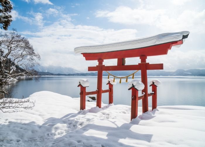 A winter view of Lake Tazawa in Akita Prefecture, Japan