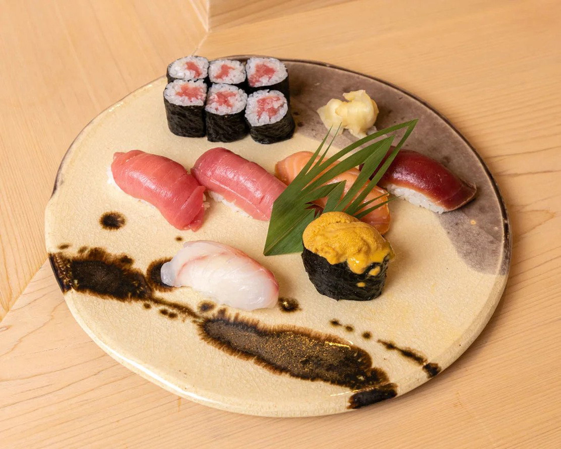 A plate of sushi at Michelin-star restaurant Takumi Sushi Owana
