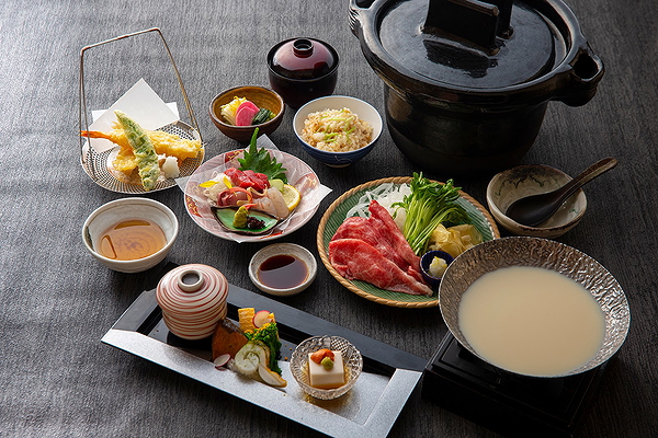 Elegant Japanese cuisine set on a rustic table