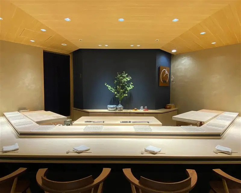 The interior of Sushi Oumi, a sushi restaurant famous for its afforable omakase course in Tokyo
