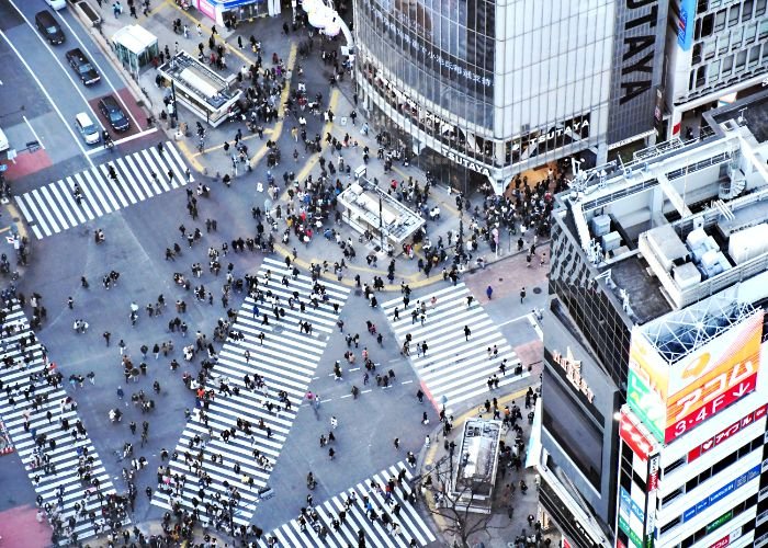 A bird's eye view of Shibuya Scramble in Tokyo, Japan