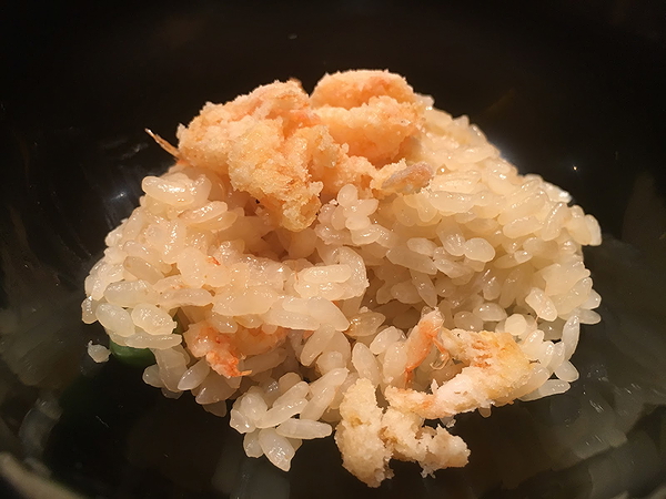 Close-up of a gourmet rice dish garnished with crispy toppings