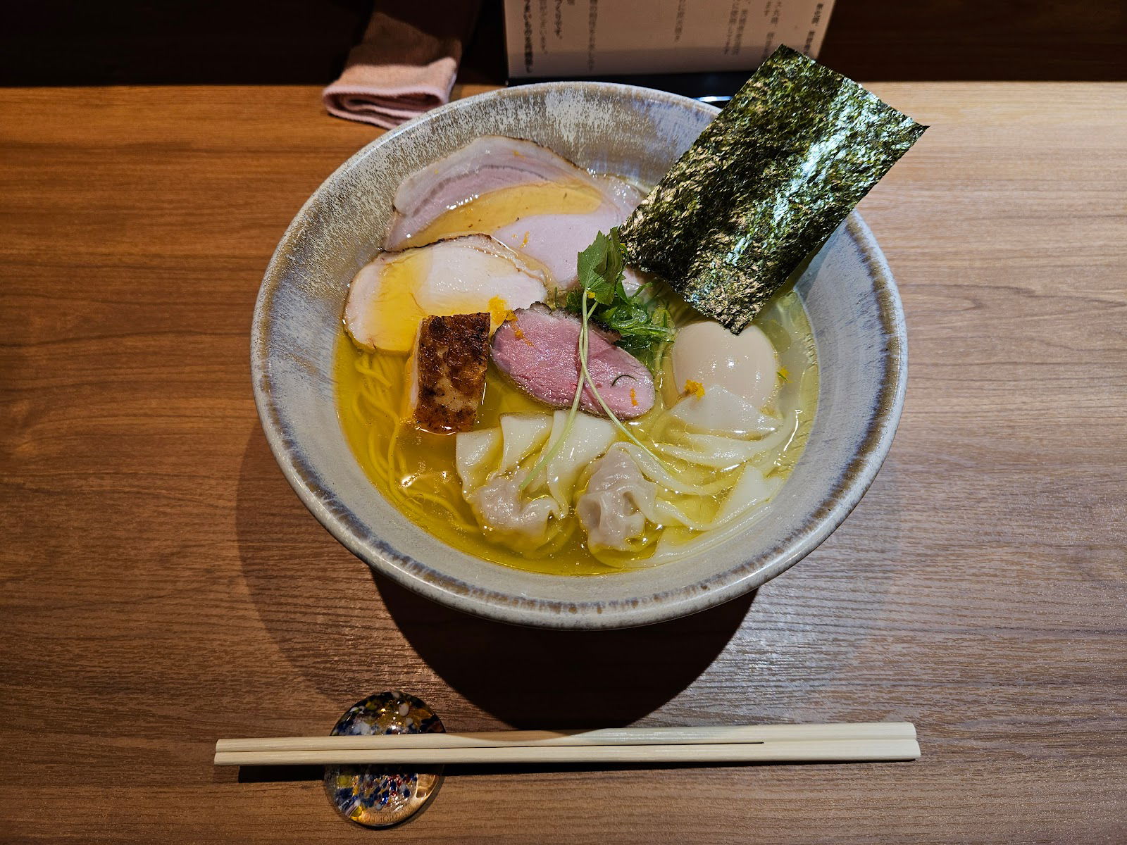 The golden hues of ramen with chicken noodle soup at Japanese Ramen Gokan.