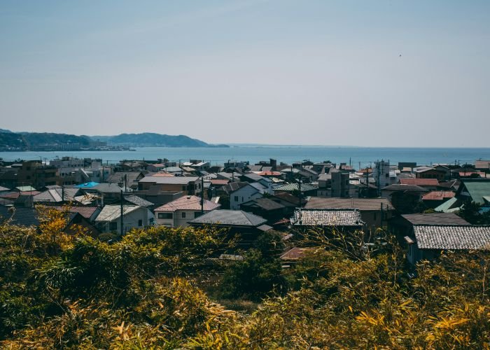 Looking at the ocean over the houses of Kamakura, a coastal town near Tokyo.