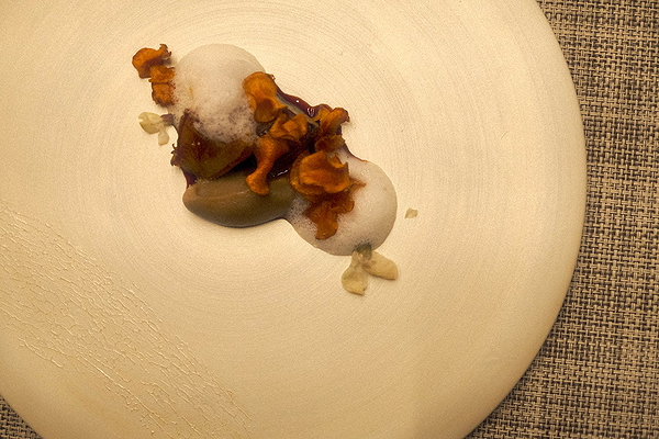 Gourmet dish with edible art on elegant plate