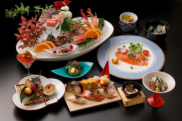 Elegant sushi presentation at a fine dining restaurant