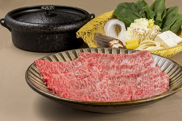 Japanese Wagyu beef slices with hot pot vegetables