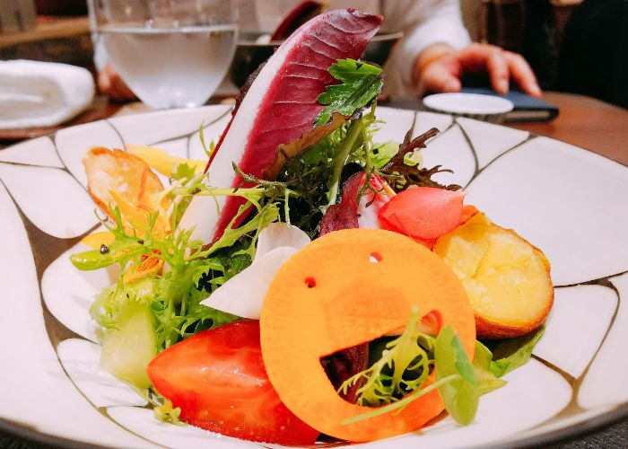 An eye-catching salad at Den, #8 on Asia's 50 Best Restaurants 2024.