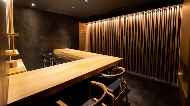 The modern, minimalist Japanese interiors and counter seating of Sushi Mitsuyoshi.