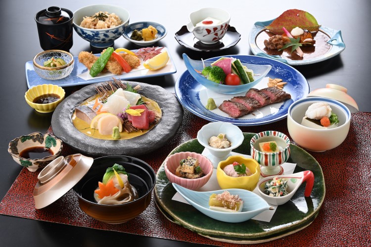Elegant Japanese course menu with assorted traditional dishes