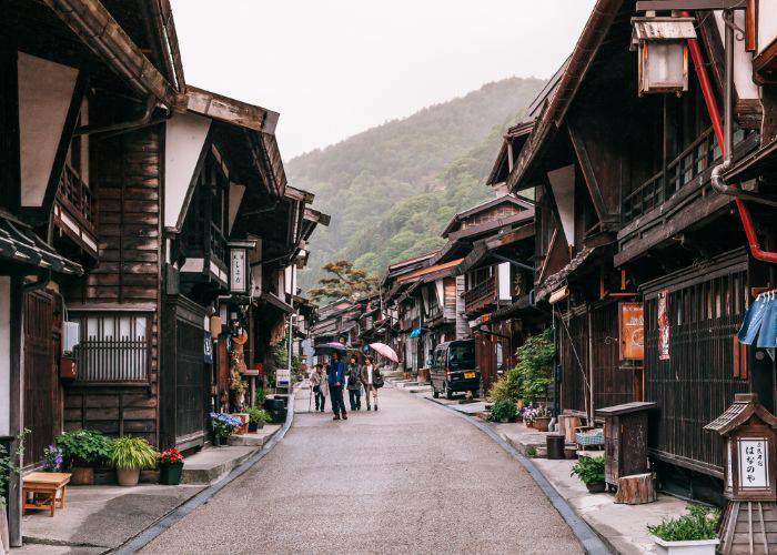 The Tokaido Road lined with traditional houses, Shizuoka, Japan