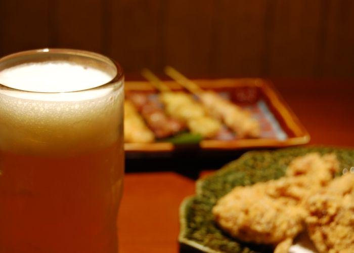 Beer, karaage, Yakitori