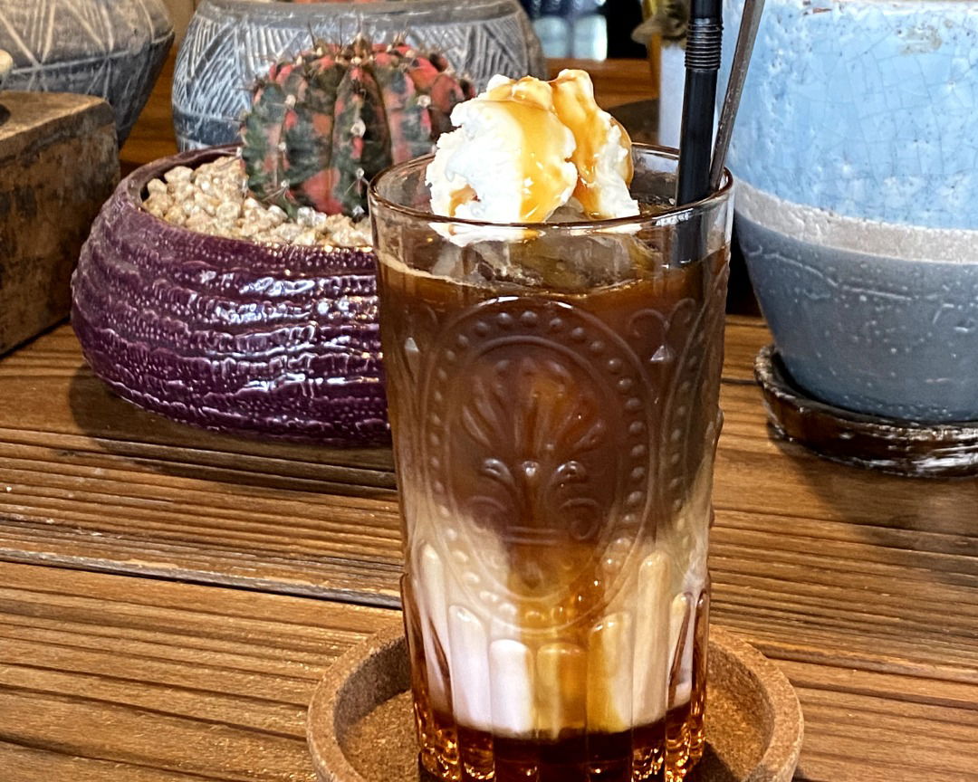 Coffee in a glass, made by water from the natural onsen of Beppu.