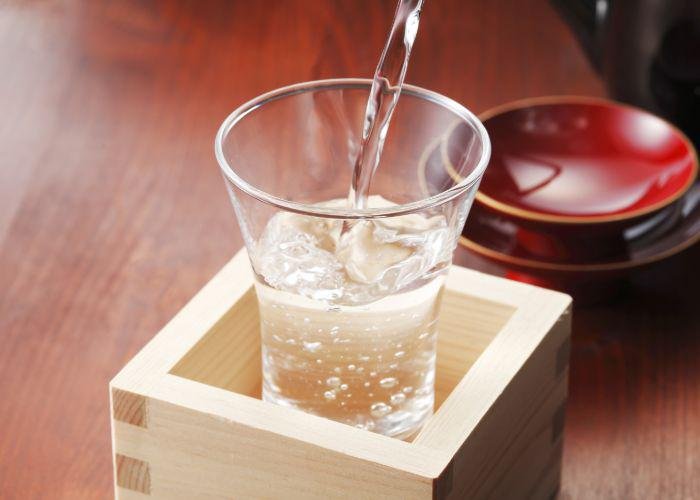 Sake served in a mashu box