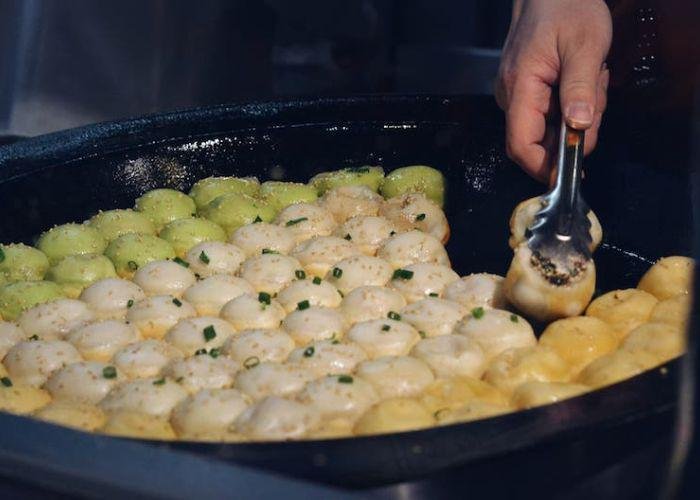 Yaki shoronpo, or pan-fried soup dumplings, a street food from Yokohama Chinatown in Japan
