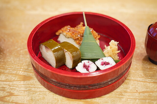Traditional Japanese sushi served on a wooden tray in elegant presentation