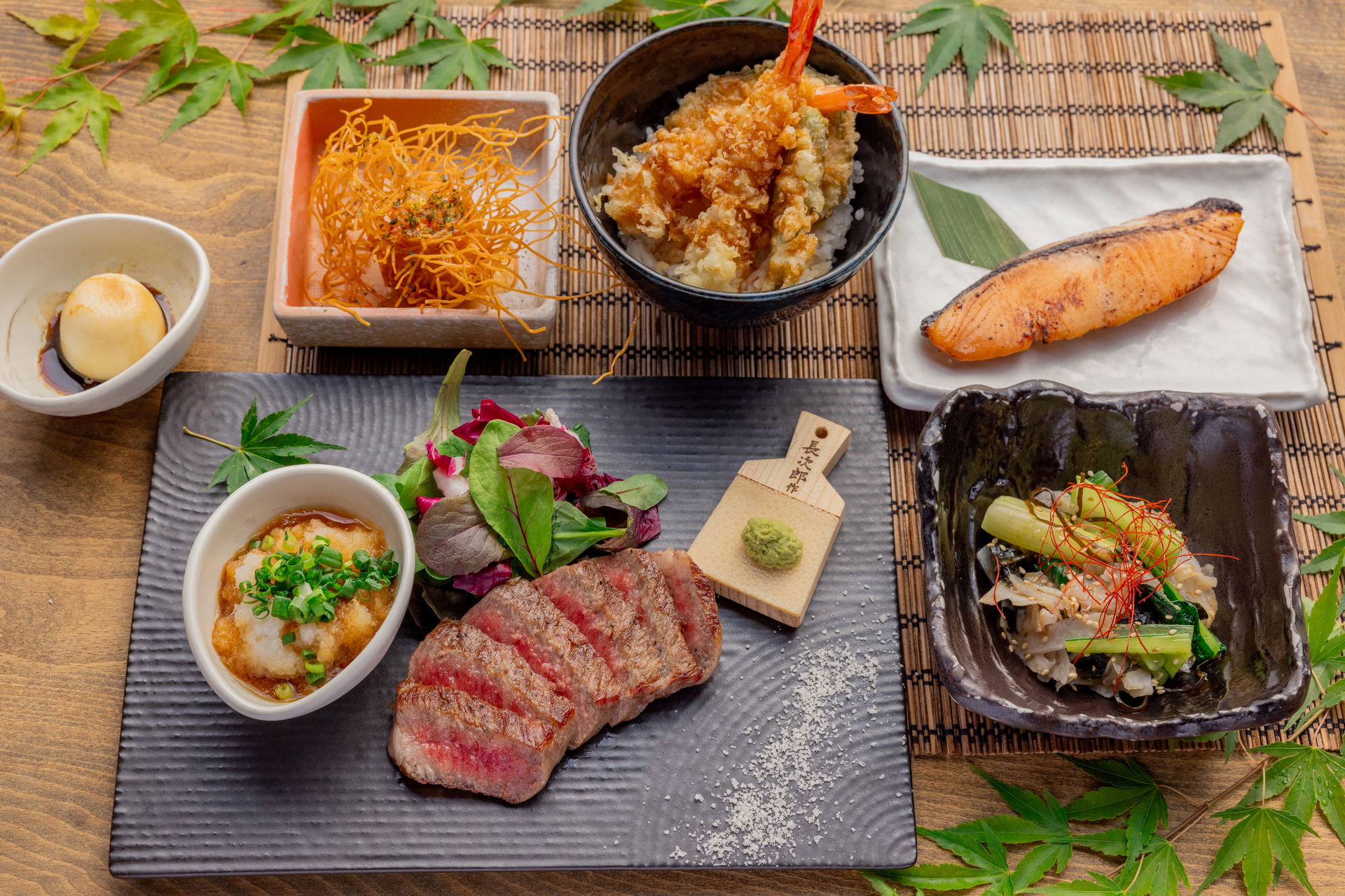 A selection of Japanese izakaya dishes at Gonpachi Nishiazabu.