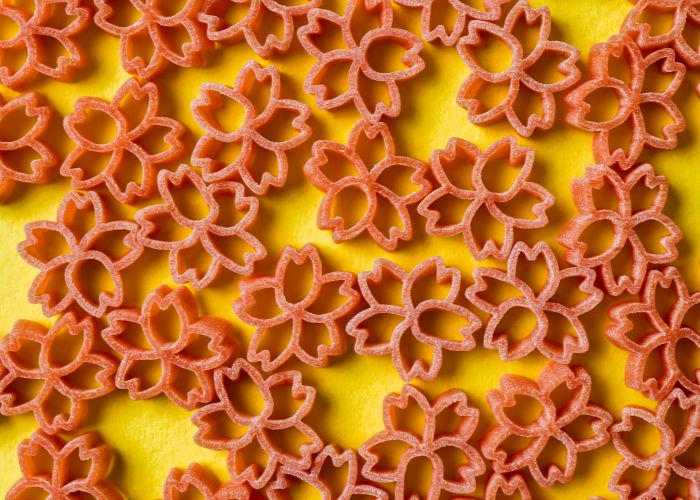 Pasta in the shape of sakura cherry blossoms