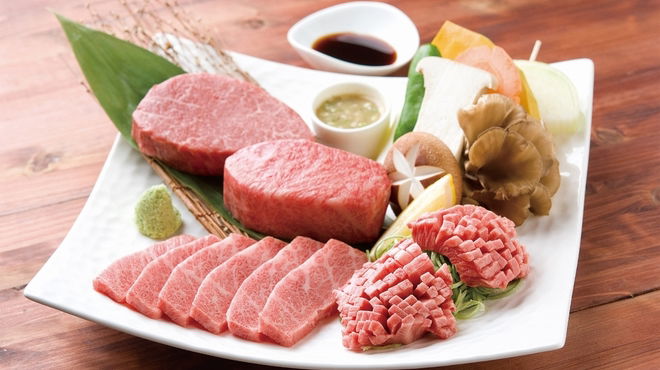 Wagyu beef and vegetables on a plate