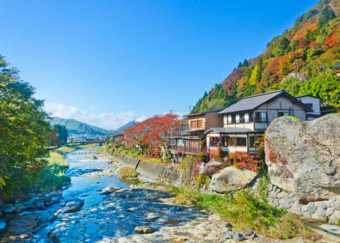 The scenic forests and rivers of Tohoku as the leaves start to turn orange.