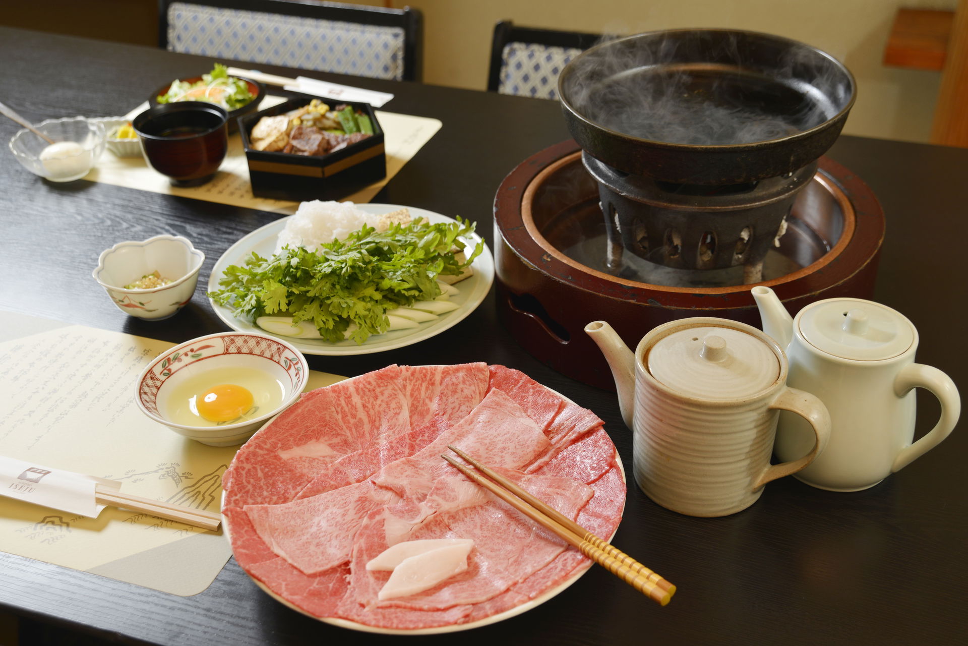 A selection of ingredients awaiting cooking in the hot pot at Iseju.