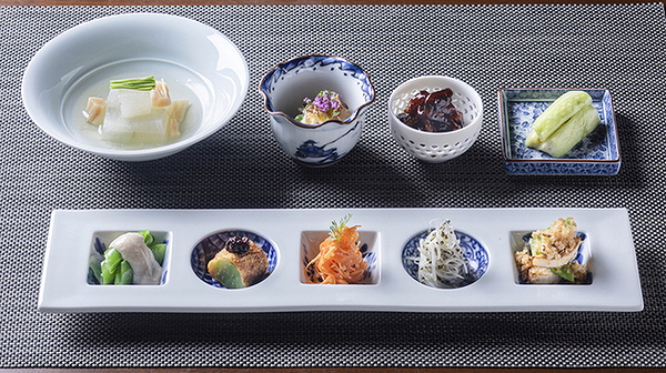 Elegant Japanese cuisine with assorted small dishes