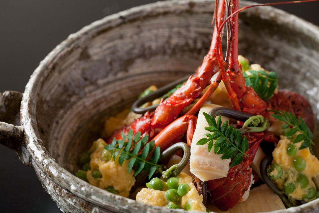 A lobster-based fine dining dish served at Uosaburo.