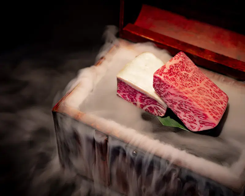 The extravagant reveal of finely marbled wagyu beef at YAKINIKU 37west NY.